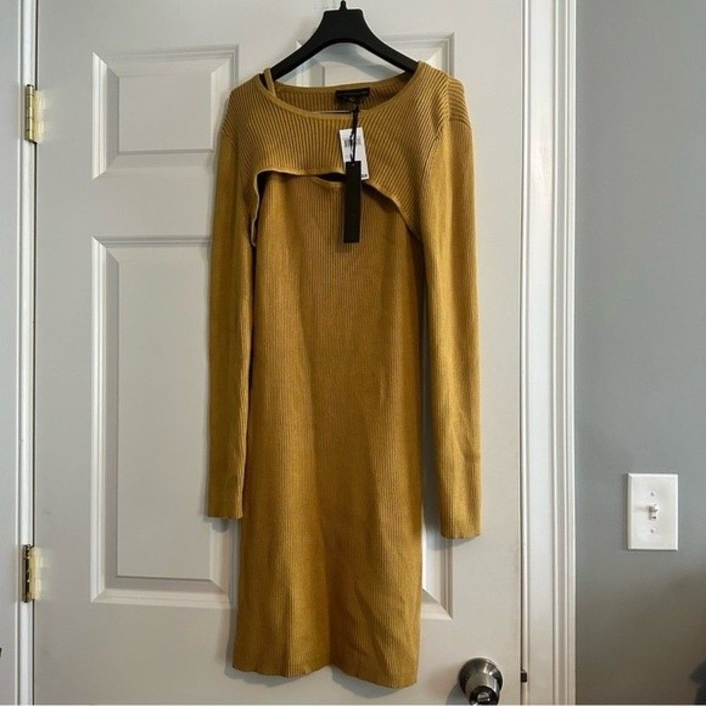 NWT House Of Harlow 1960 Bronze Gold 2 Piece Sweater Dress